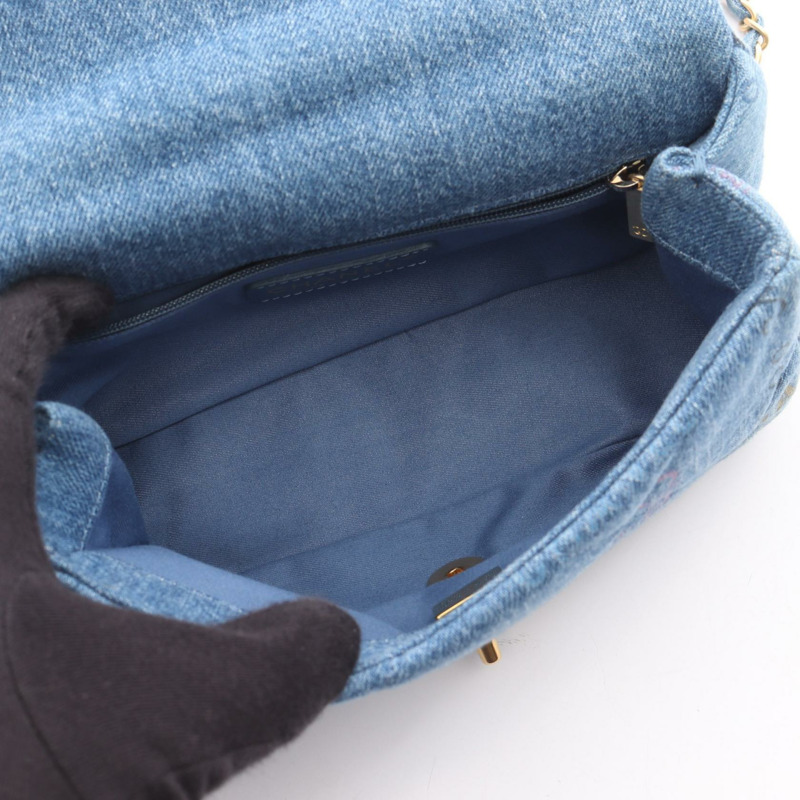 香奈兒 (CHANEL) 絎縫小號翻蓋鏈條單背包 AS3134 牛仔藍 二手 女士 金色五金-2
