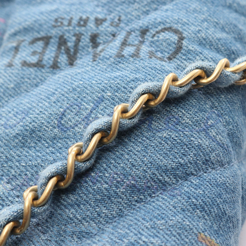 香奈兒 (CHANEL) 絎縫小號翻蓋鏈條單背包 AS3134 牛仔藍 二手 女士 金色五金-7