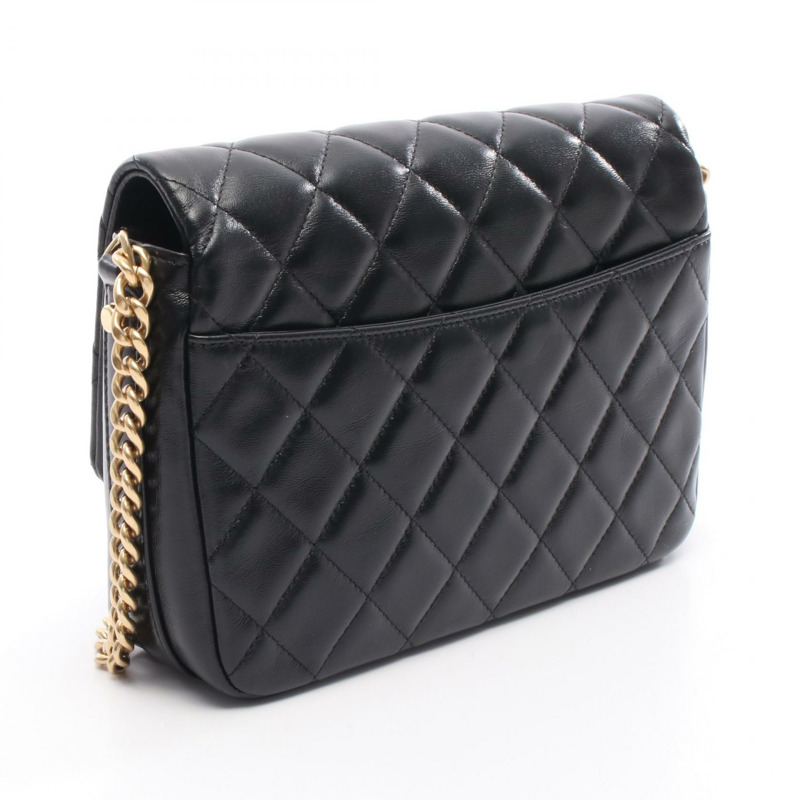 香奈兒 COCO 標誌鏈條斜挎單肩包,羊皮材質,黑色,二手,女士款,金色五金-1