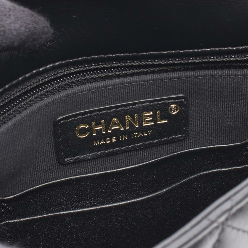 香奈兒 COCO 標誌鏈條斜挎單肩包,羊皮材質,黑色,二手,女士款,金色五金-3