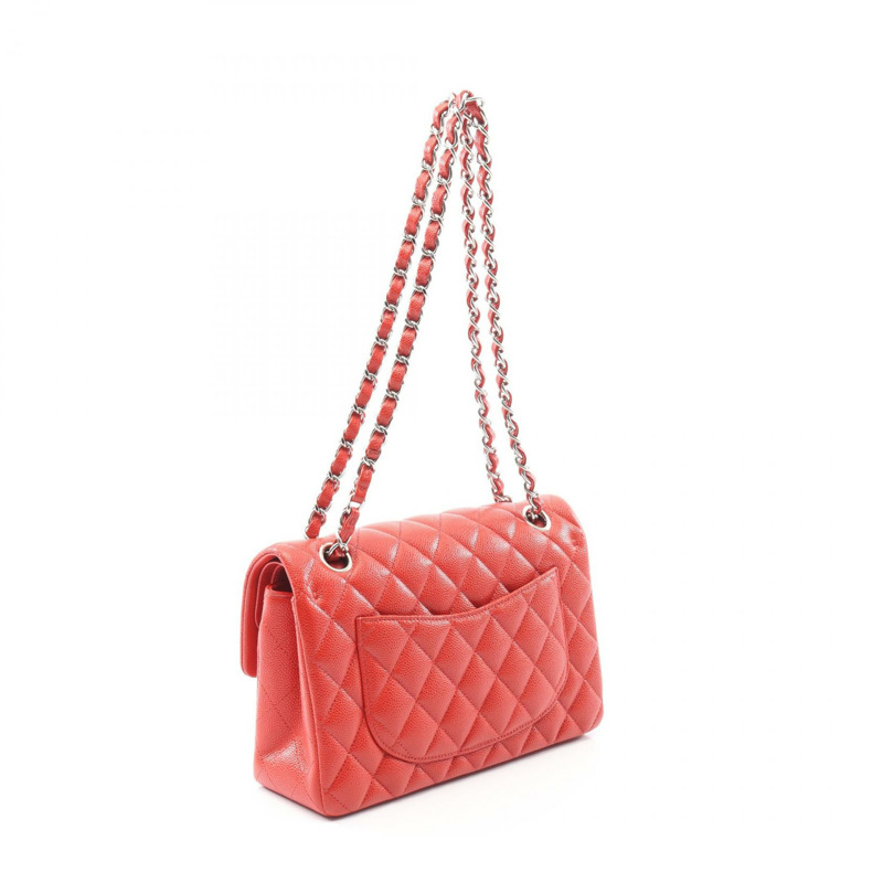 香奈兒 Matelasse W 翻蓋鏈條肩背包,粒面小牛皮,紅色,二手 SHW-1