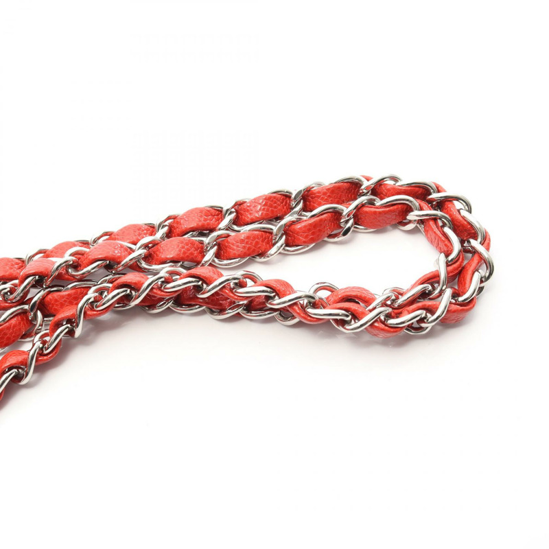 香奈兒 Matelasse W 翻蓋鏈條肩背包,粒面小牛皮,紅色,二手 SHW-7