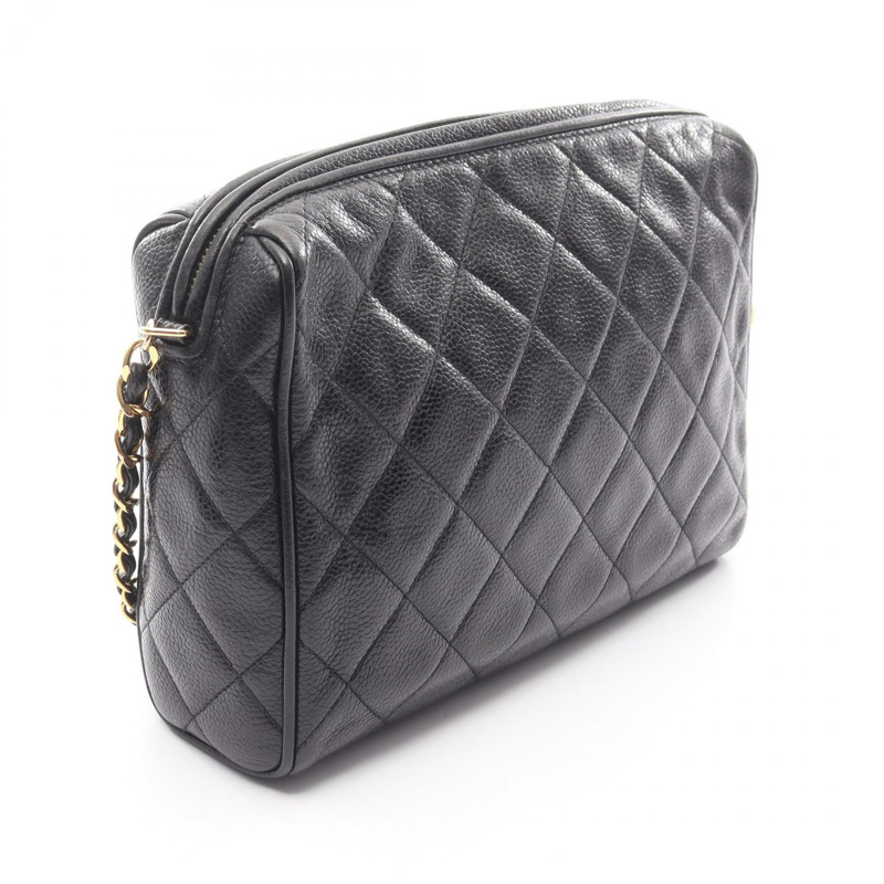 香奈兒 (CHANEL) Matelasse 鏈條斜挎單肩包,小牛皮材質,黑色,二手,金色五金,女士款-1