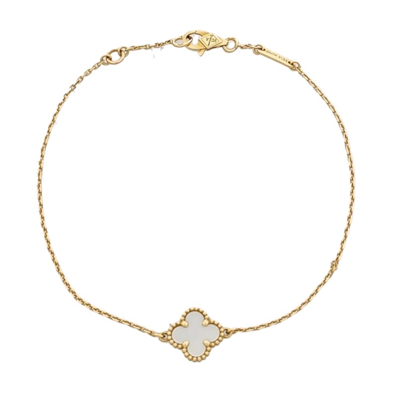 Van Cleef&Arpels Sweet Alhambra 18K黃金珍珠母貝四葉草手鍊 長度17cm-0