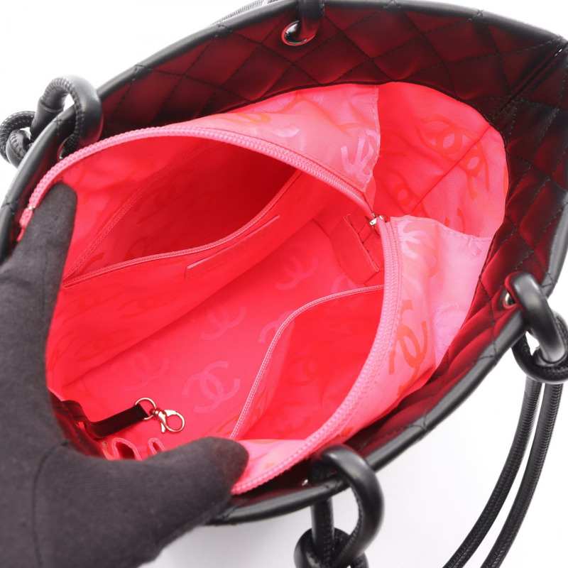 香奈兒 Cambon 系列中型手提包，黑色皮革，二手，女士款，附五金配件-2