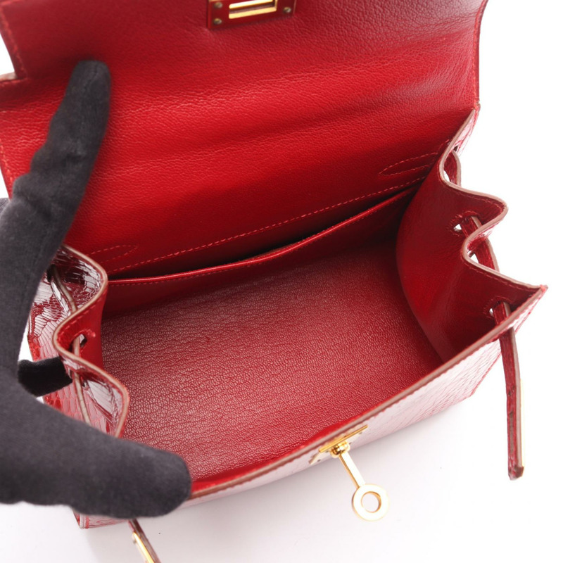愛馬仕迷你凱莉手提包,異國風情鱷魚皮,紅色,二手女款-2