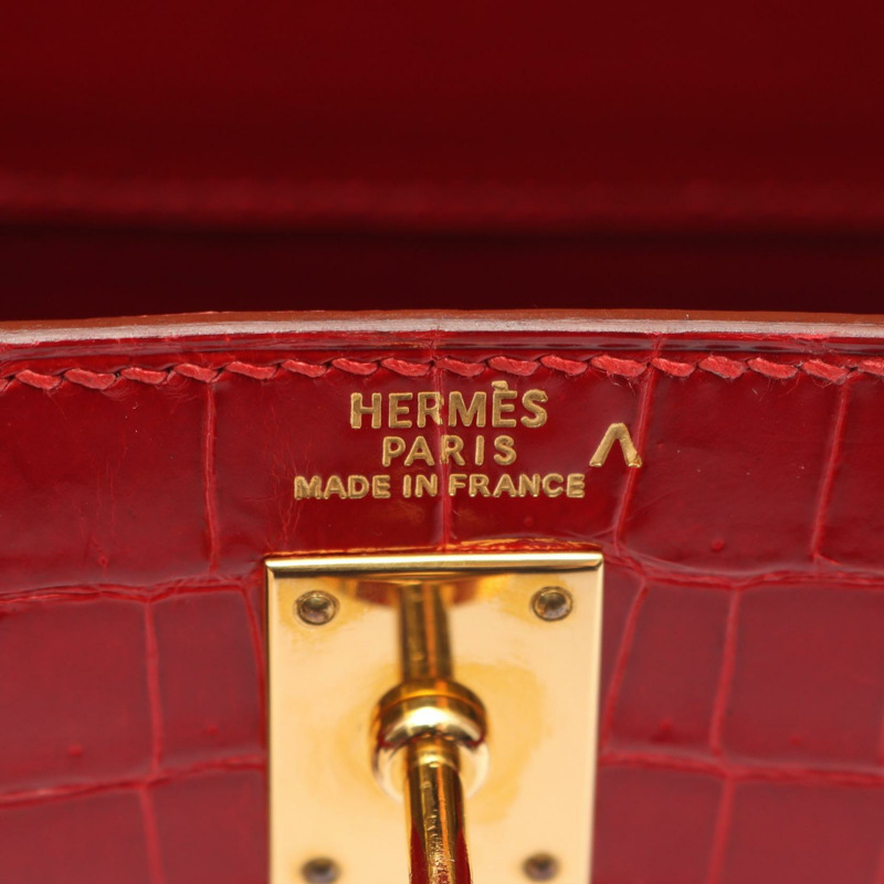 愛馬仕迷你凱莉手提包,異國風情鱷魚皮,紅色,二手女款-3