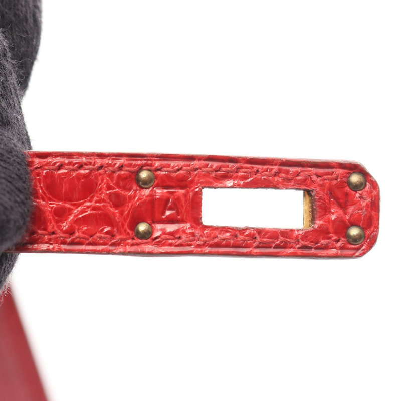 愛馬仕迷你凱莉手提包,異國風情鱷魚皮,紅色,二手女款-4