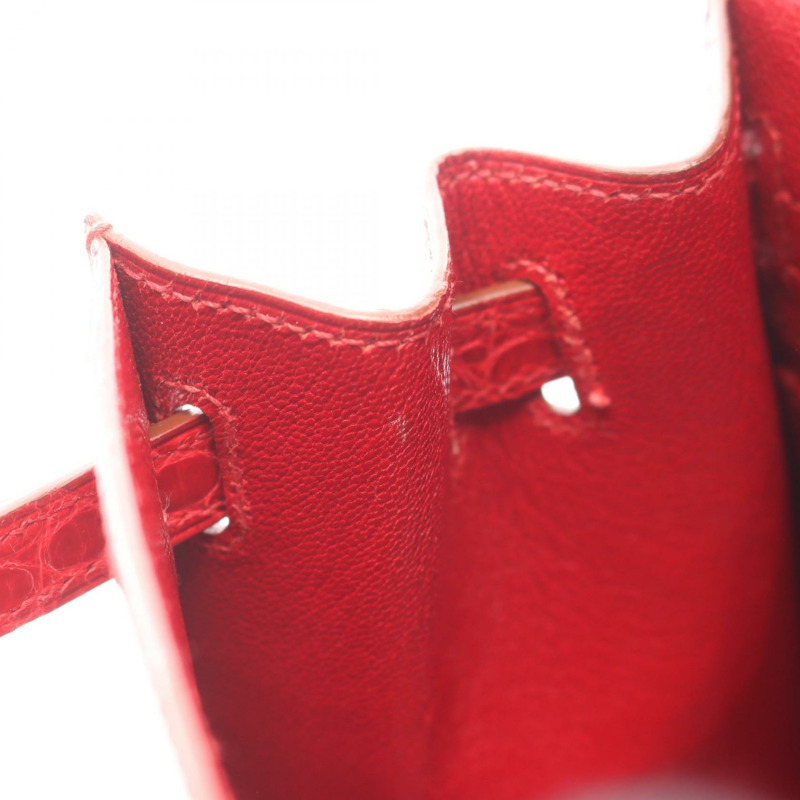 愛馬仕迷你凱莉手提包,異國風情鱷魚皮,紅色,二手女款-6