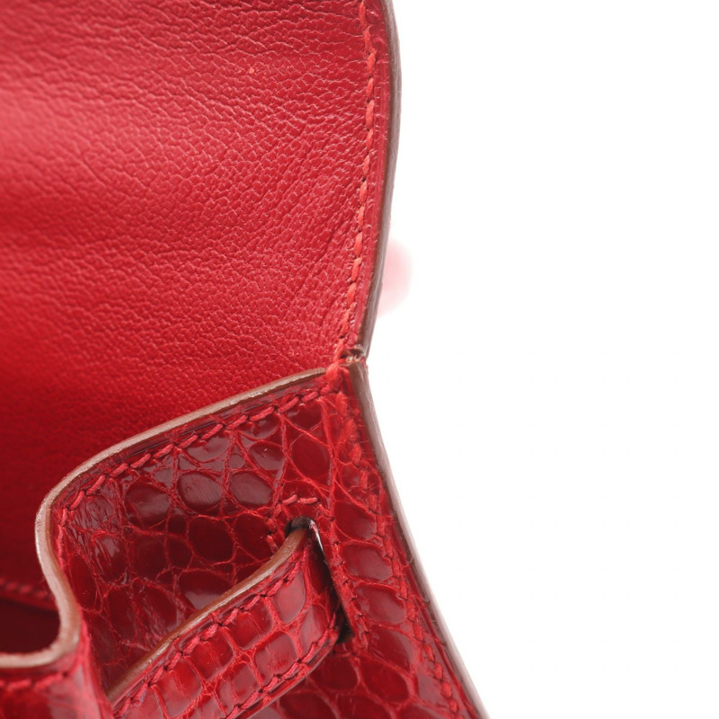 愛馬仕迷你凱莉手提包,異國風情鱷魚皮,紅色,二手女款-7