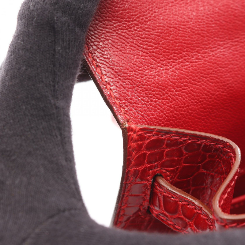愛馬仕迷你凱莉手提包,異國風情鱷魚皮,紅色,二手女款-8