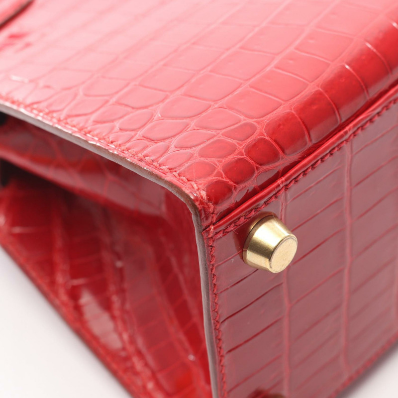 愛馬仕迷你凱莉手提包,異國風情鱷魚皮,紅色,二手女款-9
