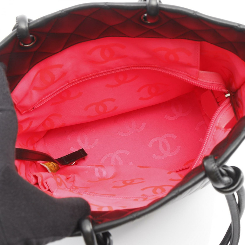 香奈兒 Cambon 系列中型手提單肩包,黑色皮革,二手女款-2