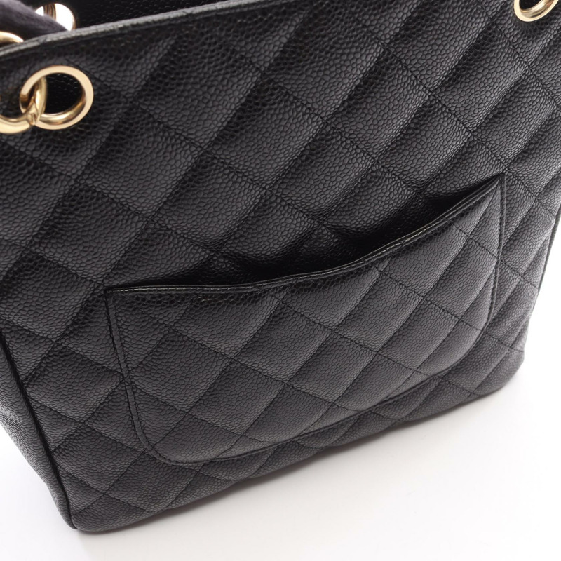 香奈兒 (CHANEL) Matelasse PST 鏈肩背托特包,粒面小牛皮,黑色,二手,金色五金 CC-5