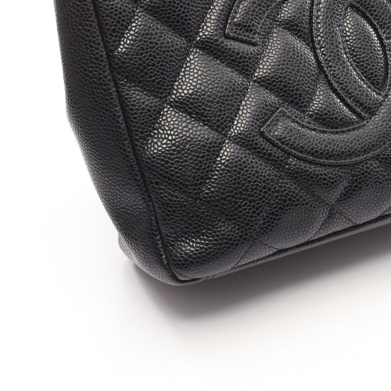 香奈兒 (CHANEL) Matelasse PST 鏈肩背托特包,粒面小牛皮,黑色,二手,金色五金 CC-6