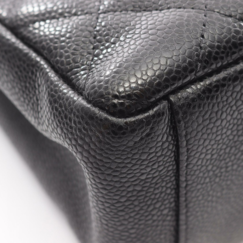 香奈兒 (CHANEL) Matelasse PST 鏈肩背托特包,粒面小牛皮,黑色,二手,金色五金 CC-7