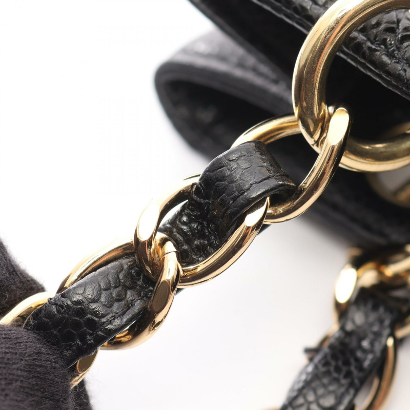 香奈兒 (CHANEL) Matelasse PST 鏈肩背托特包,粒面小牛皮,黑色,二手,金色五金 CC-8