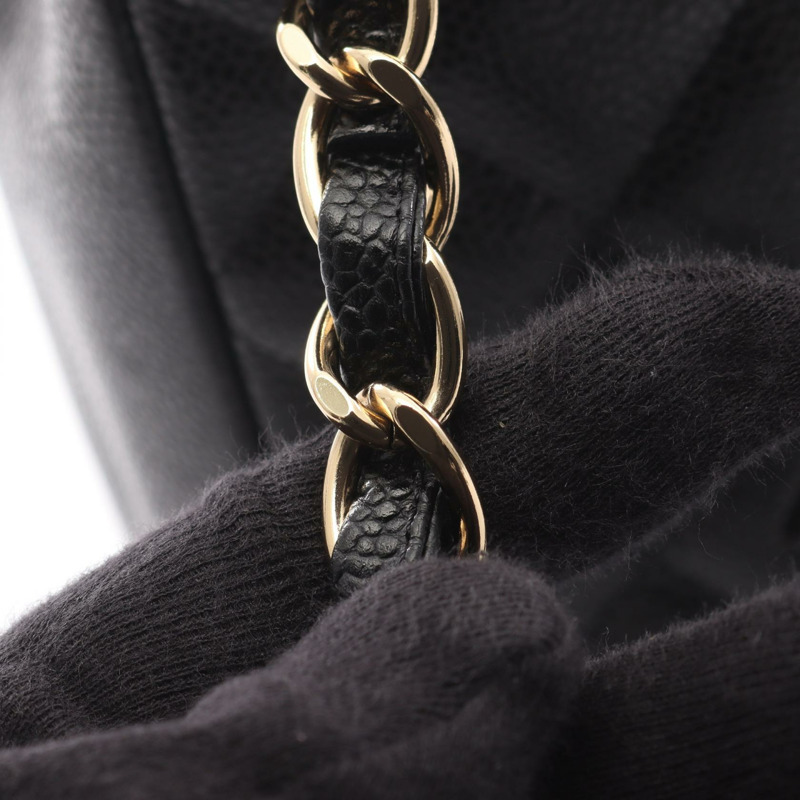 香奈兒 (CHANEL) Matelasse PST 鏈肩背托特包,粒面小牛皮,黑色,二手,金色五金 CC-10