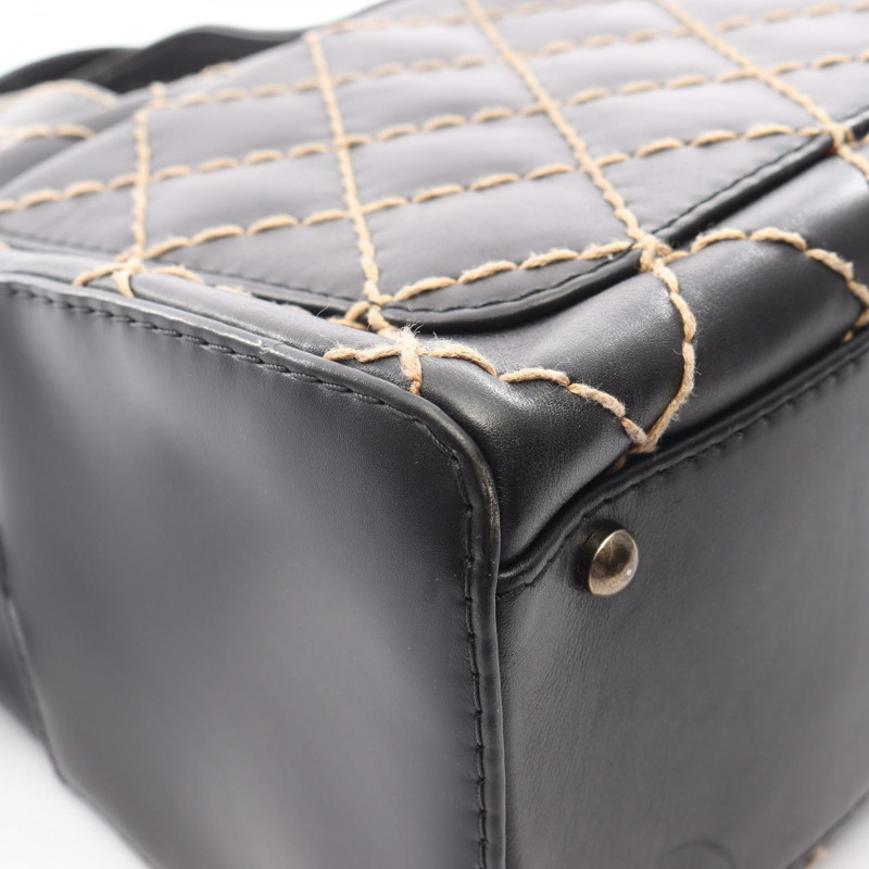 香奈兒 (CHANEL) 野性縫線托特手提包,黑色皮革,二手,女士,金色五金-8