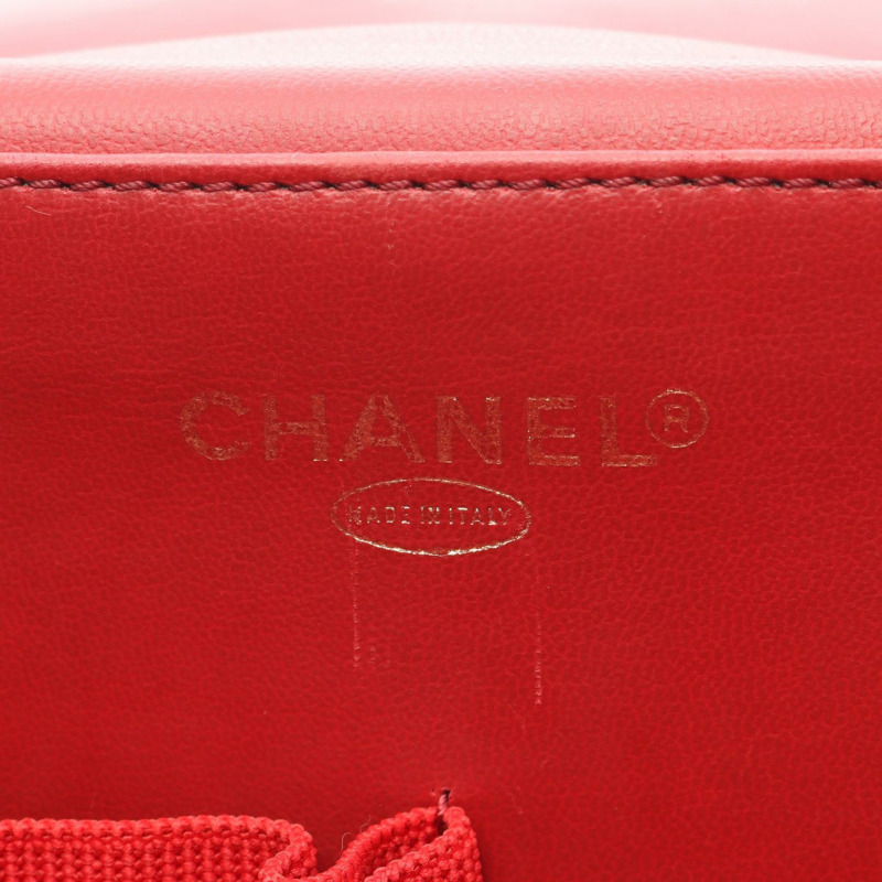 香奈兒 COCO 標誌化妝單肩斜背包，紅色小牛皮，二手，金色五金-3