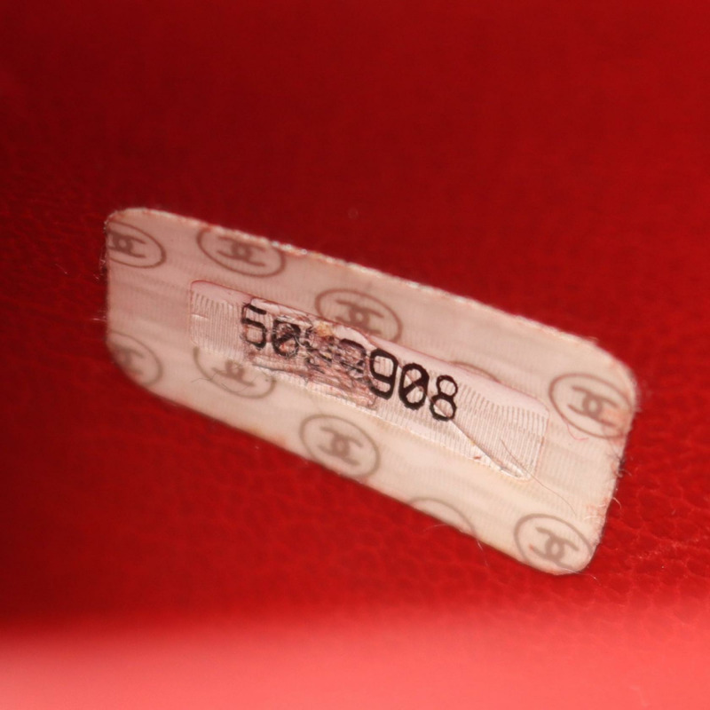 香奈兒 COCO 標誌化妝單肩斜背包，紅色小牛皮，二手，金色五金-4