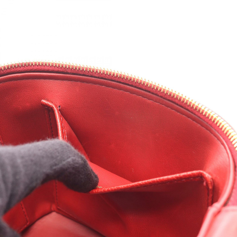 香奈兒 COCO 標誌化妝單肩斜背包，紅色小牛皮，二手，金色五金-5