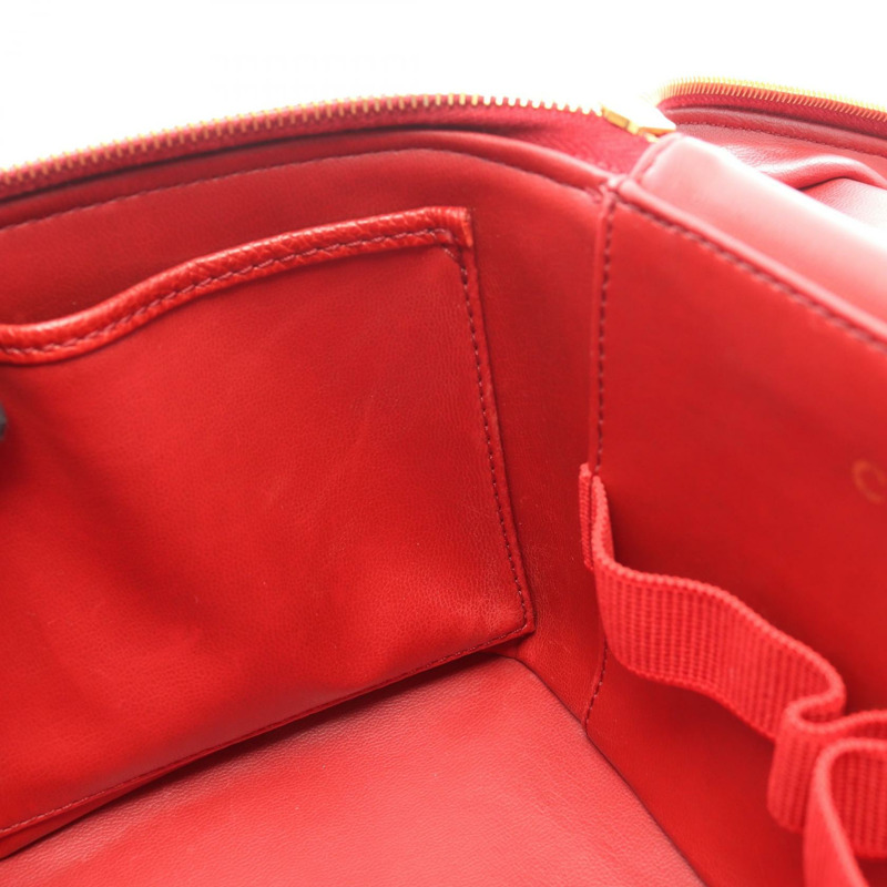 香奈兒 COCO 標誌化妝單肩斜背包，紅色小牛皮，二手，金色五金-7