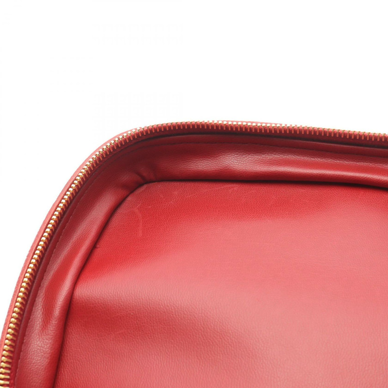 香奈兒 COCO 標誌化妝單肩斜背包，紅色小牛皮，二手，金色五金-9