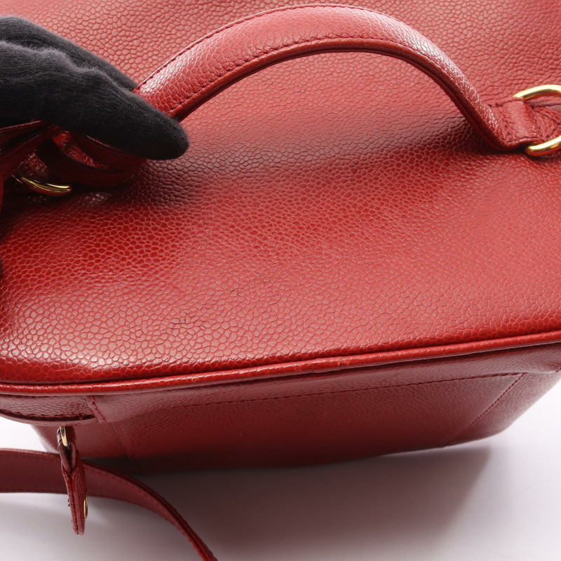 香奈兒 COCO 標誌化妝單肩斜背包，紅色小牛皮，二手，金色五金-10