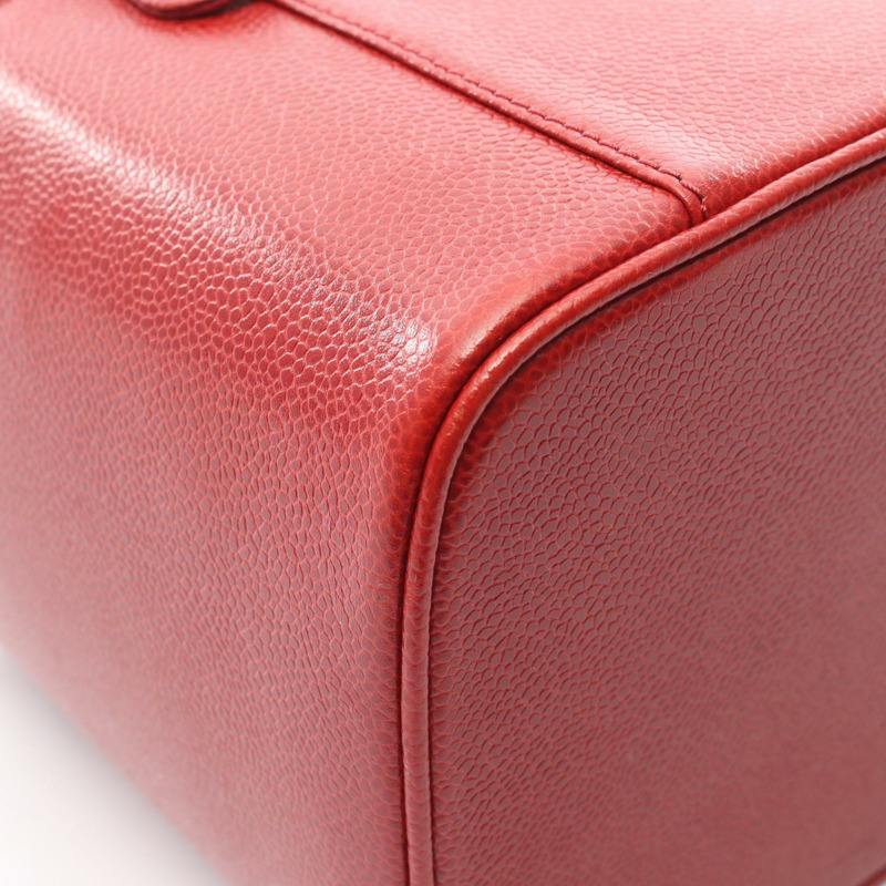 香奈兒 COCO 標誌化妝單肩斜背包，紅色小牛皮，二手，金色五金-13