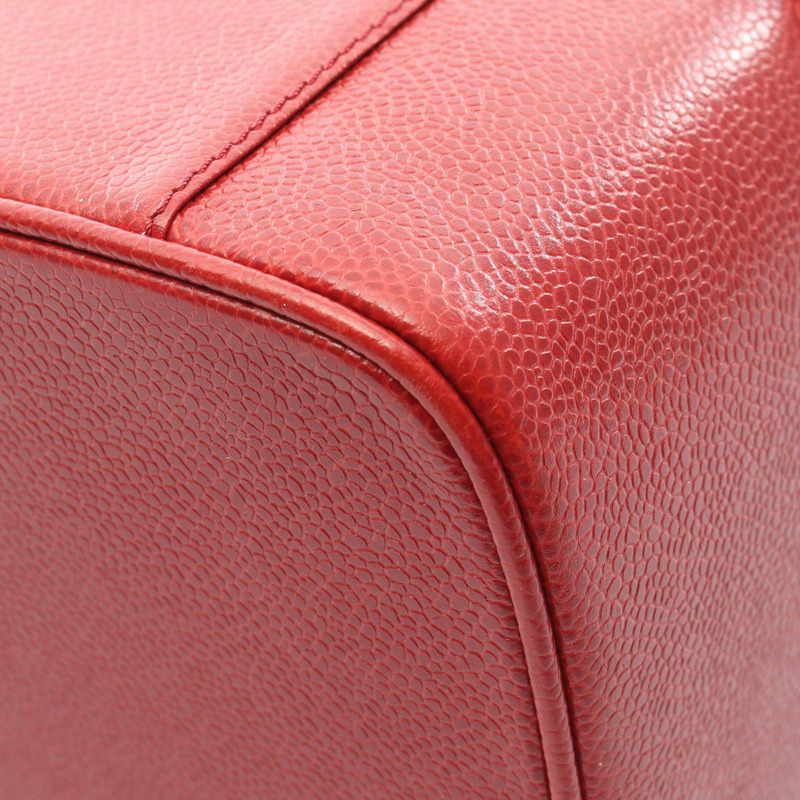 香奈兒 COCO 標誌化妝單肩斜背包，紅色小牛皮，二手，金色五金-14