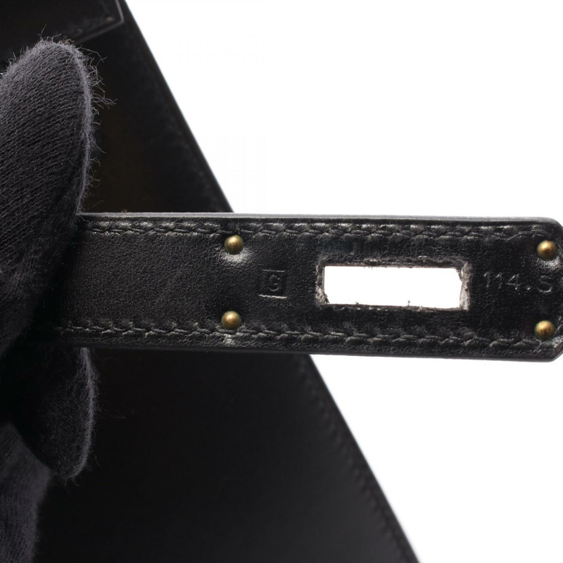 愛馬仕 Kelly 32 單肩手提包 G Box 小牛皮 黑色 二手 金色五金 女士-4