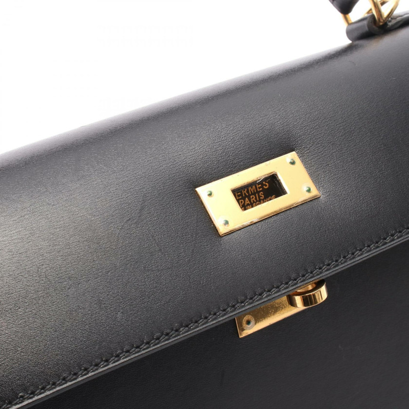 愛馬仕 Kelly 32 單肩手提包 G Box 小牛皮 黑色 二手 金色五金 女士-6