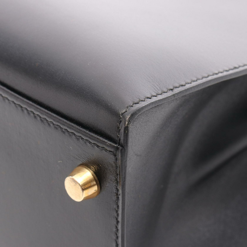 愛馬仕 Kelly 32 單肩手提包 G Box 小牛皮 黑色 二手 金色五金 女士-9