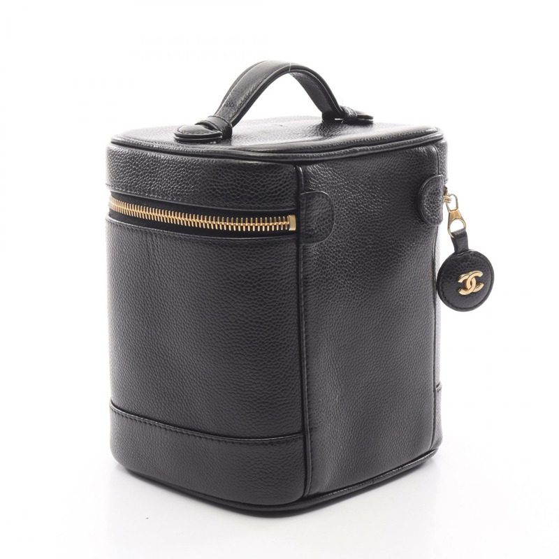 香奈兒 COCO Mark 化妝包 A01998 皮革 粒面小牛皮 黑色 二手 金色五金-1