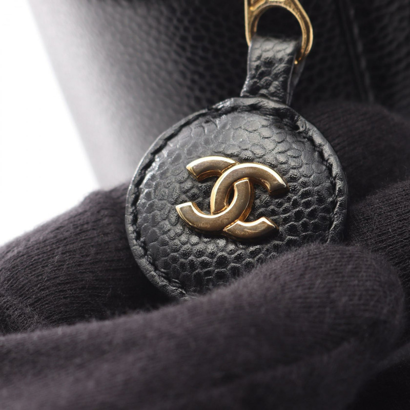 香奈兒 COCO Mark 化妝包 A01998 皮革 粒面小牛皮 黑色 二手 金色五金-8