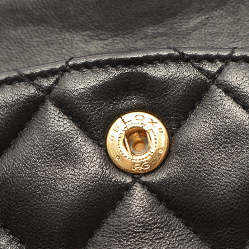 香奈兒 (CHANEL) Matelasse W 翻蓋鏈條單肩背包，羊皮材質，黑色，二手，金色五金，CC-12