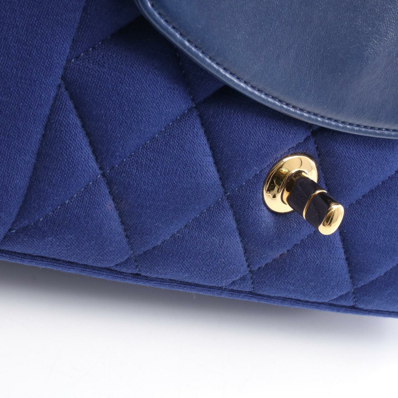 香奈兒 (CHANEL) 絎縫 Diana 翻蓋鏈條單背包 A92734 棉藍 金色五金 二手 CC-6