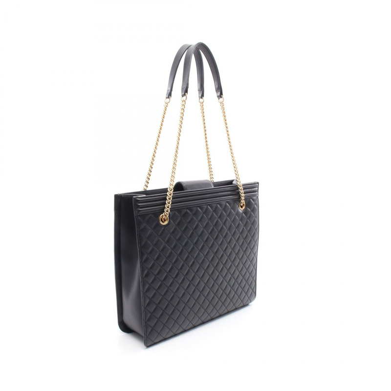 香奈兒 Boy Chanel 鏈條購物單肩手提包,羊皮材質,黑色,金色五金,二手-1