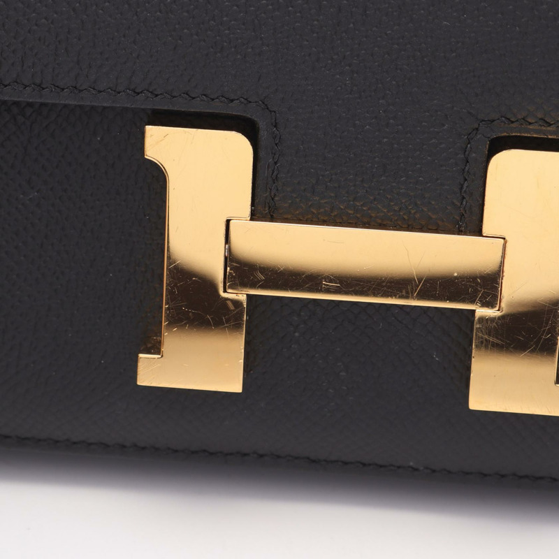 愛馬仕 Constance Elan 肩背包,Epsom 皮革,黑色,二手,金色五金,斜背包-8