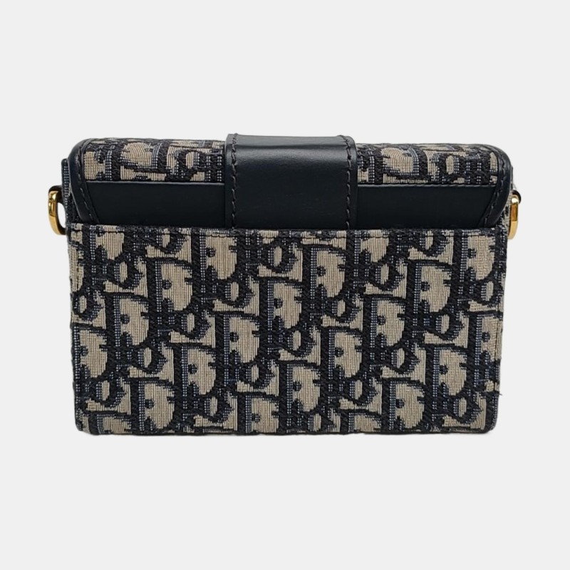 DIOR 30 Montaigne 藍色帆布老花蒙田包斜挎包單肩包 金色五金 可拆卸肩帶-4