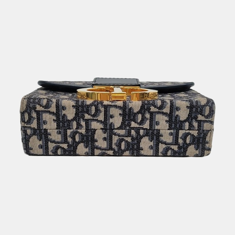 DIOR 30 Montaigne 藍色帆布老花蒙田包斜挎包單肩包 金色五金 可拆卸肩帶-5