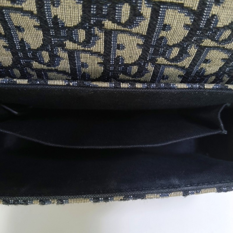 DIOR 30 Montaigne 藍色帆布老花蒙田包斜挎包單肩包 金色五金 可拆卸肩帶-6