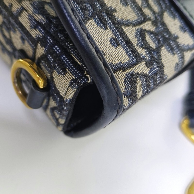 DIOR 30 Montaigne 藍色帆布老花蒙田包斜挎包單肩包 金色五金 可拆卸肩帶-7