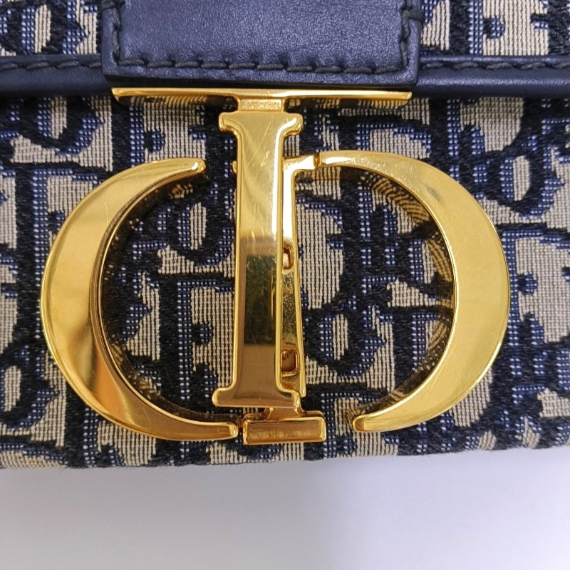 DIOR 30 Montaigne 藍色帆布老花蒙田包斜挎包單肩包 金色五金 可拆卸肩帶-8
