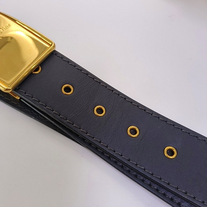 DIOR 30 Montaigne 藍色帆布老花蒙田包斜挎包單肩包 金色五金 可拆卸肩帶-10