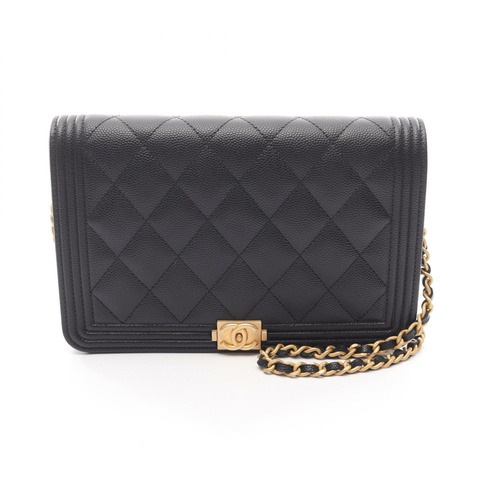 香奈兒 Boy Chanel Matelasse 鏈條斜背包 AP1117 皮革 BK GHW