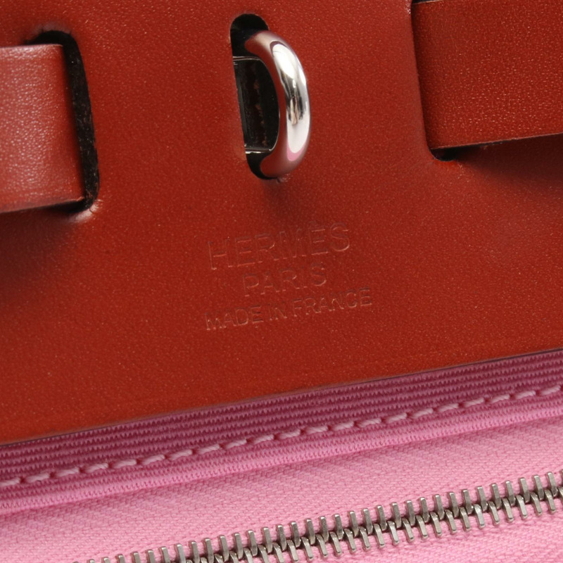 愛馬仕 Herbag Zip PM 單肩手提包,D Toile 皮革,棕色/粉紅色,帶鉚釘-3