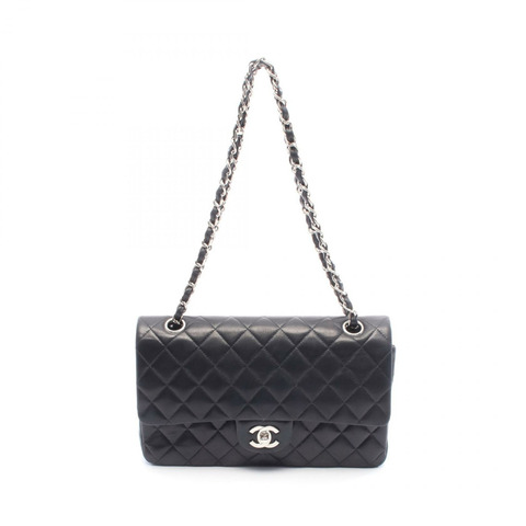 香奈兒 (CHANEL) Matelasse 雙蓋鏈條肩背包 A01113 黑色皮革 SHW 二手