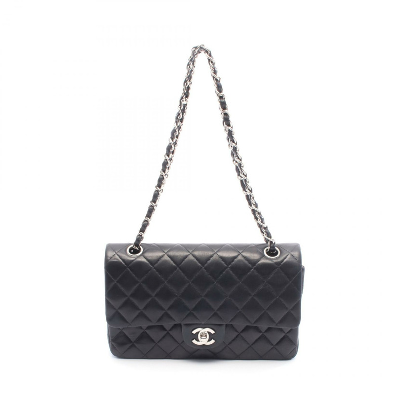 香奈兒 (CHANEL) Matelasse 雙蓋鏈條肩背包 A01113 黑色皮革 SHW 二手-0